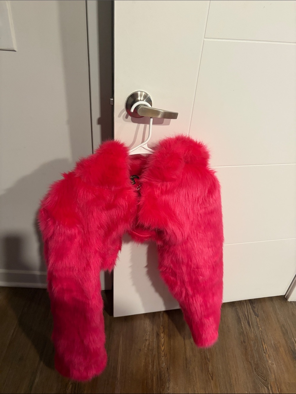 Hot Pink Faux Fur Shrug Jacket with a hood- Brand Kaylee
